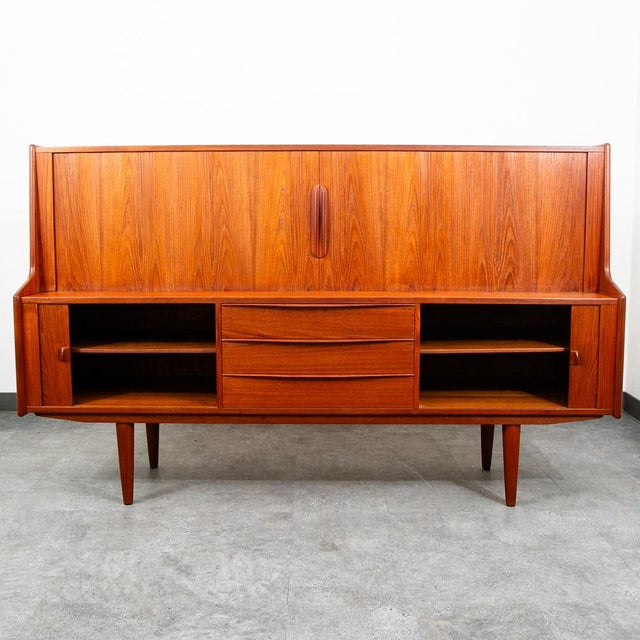 Mid Century Danish Modern Credenza Teak Cabinet Tambour Doors Carlo Jensen, Attributed For Sale - Image 9 of 12