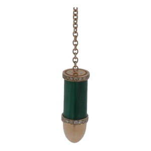 Diamond Green Malachite Bullet 18 Karat Rose Gold Circle Drop Chain Earrings, A Pair