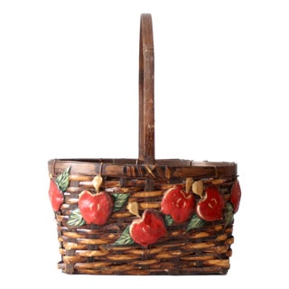 Vintage Woven Apple Basket For Sale