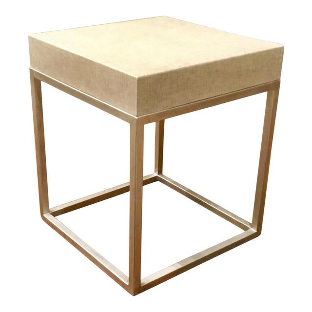 Studio a Gray Linen Wrapped Alexander Side Table For Sale