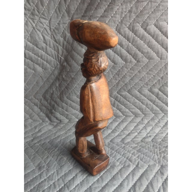 Early 20th Century Hand Carved African Tribal Wooden Man With Drum on Head For Sale - Image 5 of 6