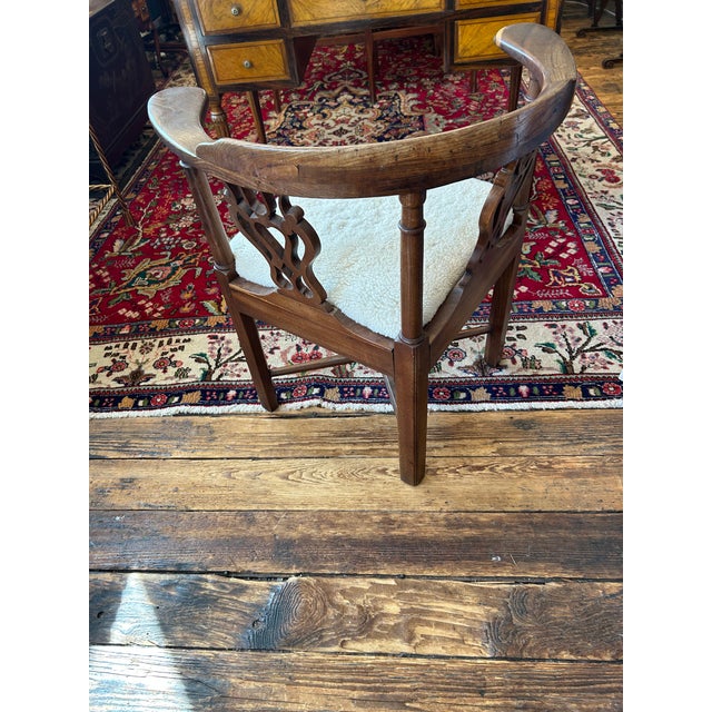 Antique Chippendale Style Walnut & Shearling Corner Desk Chair For Sale - Image 4 of 12