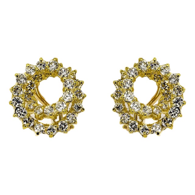 Late 20th Century Pair of 18k Diamond Swirl Earrings For Sale
