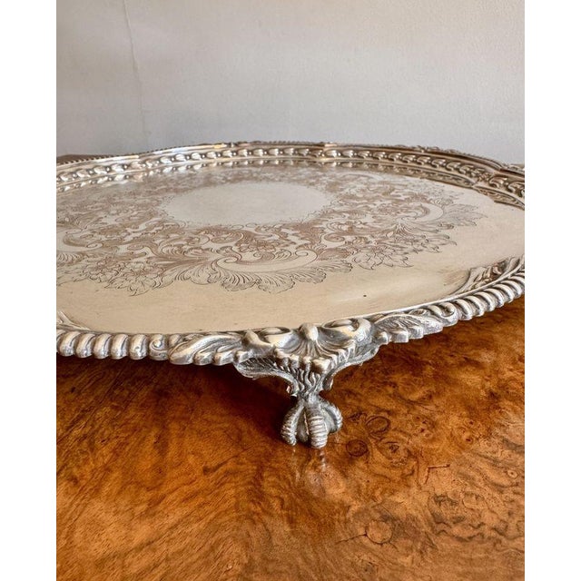 Large Antique Victorian Silver Plated Tray, 1880 For Sale - Image 4 of 7