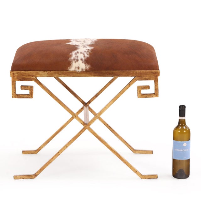 Gilt Iron Bench Upholstered in New Cowhide. Contemporary. For Sale In Philadelphia - Image 6 of 7