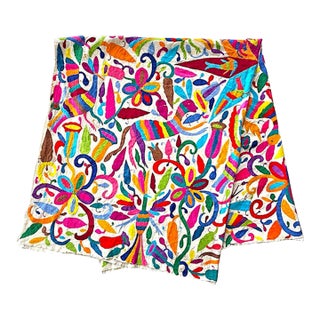 Vintage Mexican Otomi Hand Embroidered Textile Coverlet/Wall Hanging For Sale