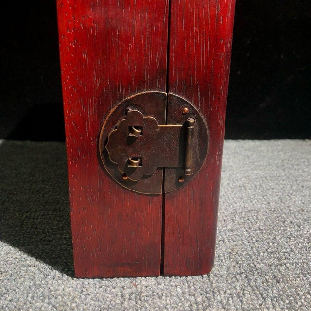 Vintage Chinese Rosewood Jewelry Box With Gemstone Inlay and Carved Medallion For Sale - Image 4 of 9