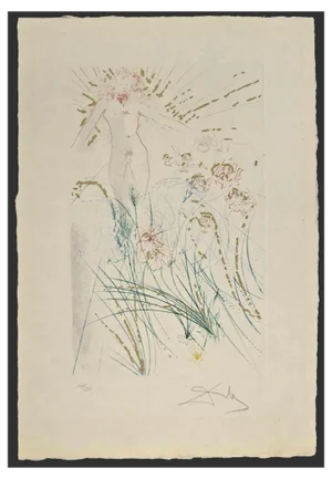 Salvador Dalì, The Beloved Feeds Between the Lilies, Etching, 1971
