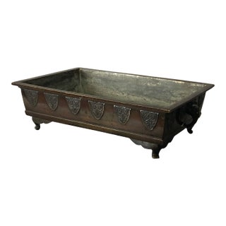 Small Japanese Suiban With Kenzan; Elephant Head Handles, Bronze Patina For Sale