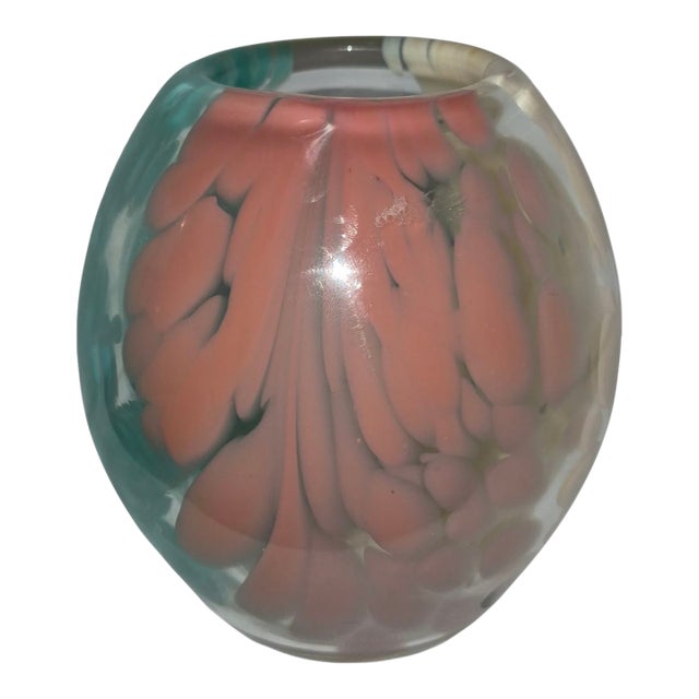 Vintage Hand Blown Art Glass Multi Color Monte Dunlavy Signed Vase For Sale