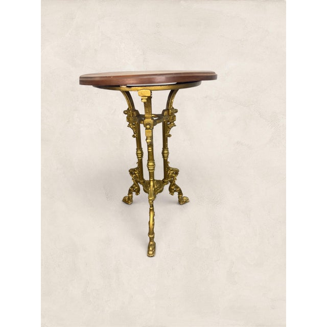 Antique French Gilt Cast Iron Guéridon Side Table With Wooden Top, Circa 1900 For Sale - Image 4 of 11