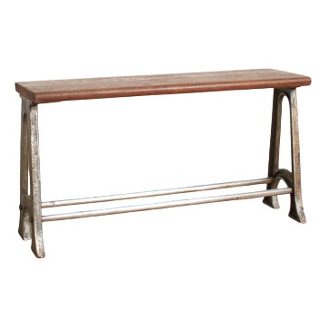 Antique School Locker Room Storage Bench, 1950s For Sale