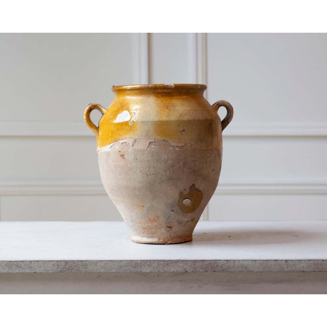 19th Century French Glazed Terracotta Jug with Ochre Yellow Glaze For Sale In Atlanta - Image 6 of 12