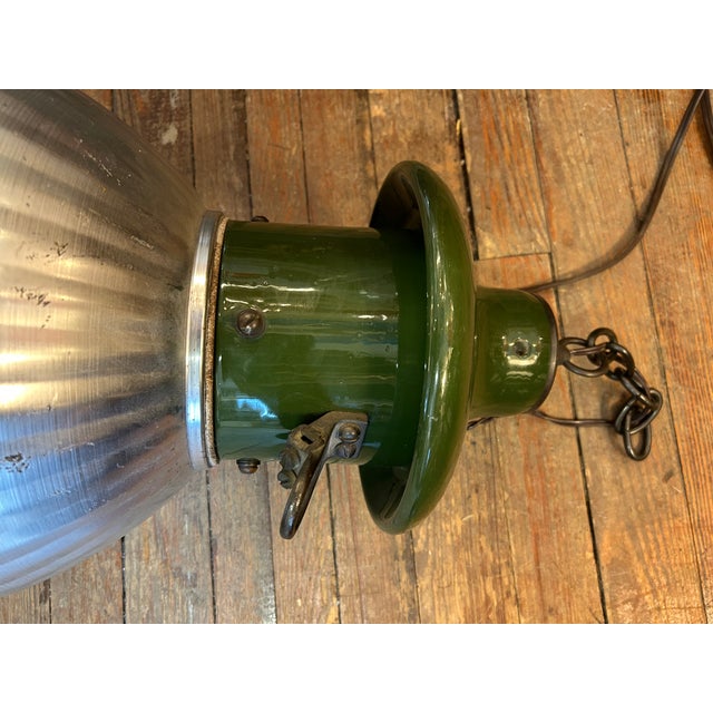 Vintage Industrial Pendants With Green Enamel - A Pair For Sale - Image 9 of 10