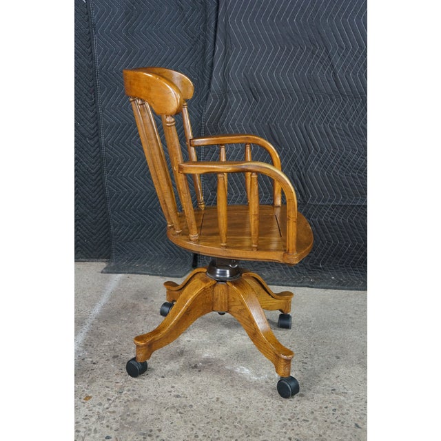 Mid Century Oak Bentwood Windsor Barrel Back Swivel Bankers Office Desk Chair For Sale - Image 18 of 18