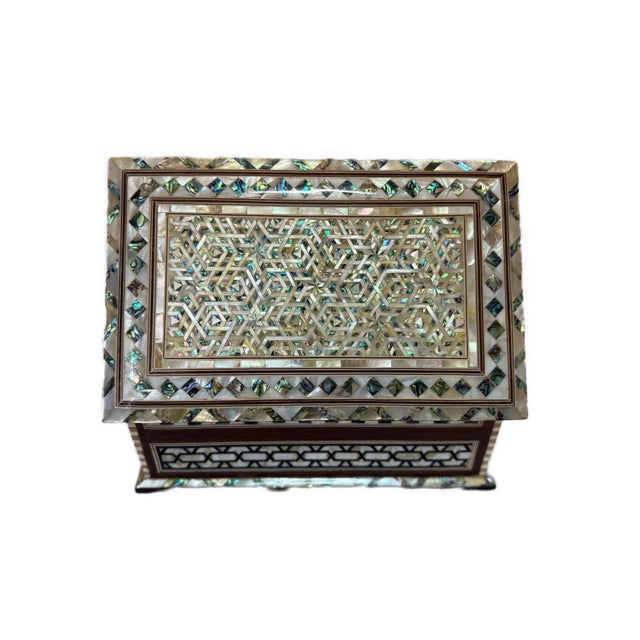 2020s Handmade Wooden Jewelry Box Wood Trinket Storage Wood Box Mother of Pearl Inlay For Sale - Image 5 of 11