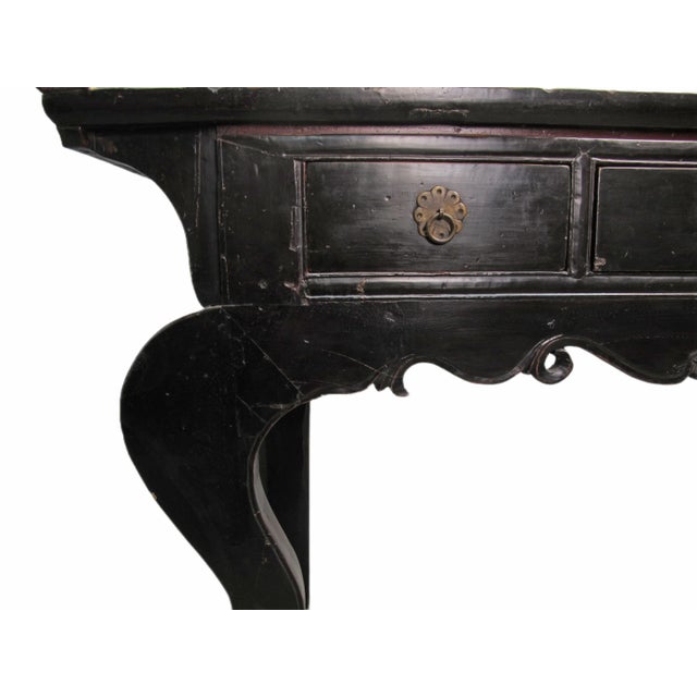 Wood Antique Chinese Black Lacquer Altar Console Table For Sale - Image 7 of 13