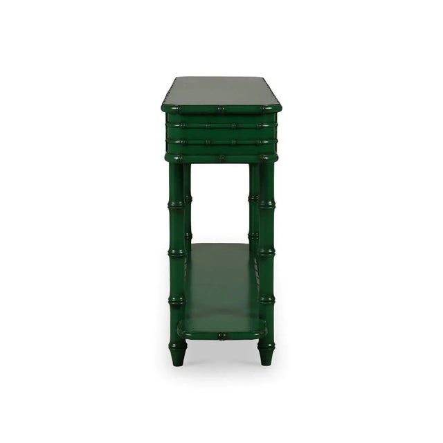 Wood Faux Bamboo Console Table in Jade Green For Sale - Image 7 of 11