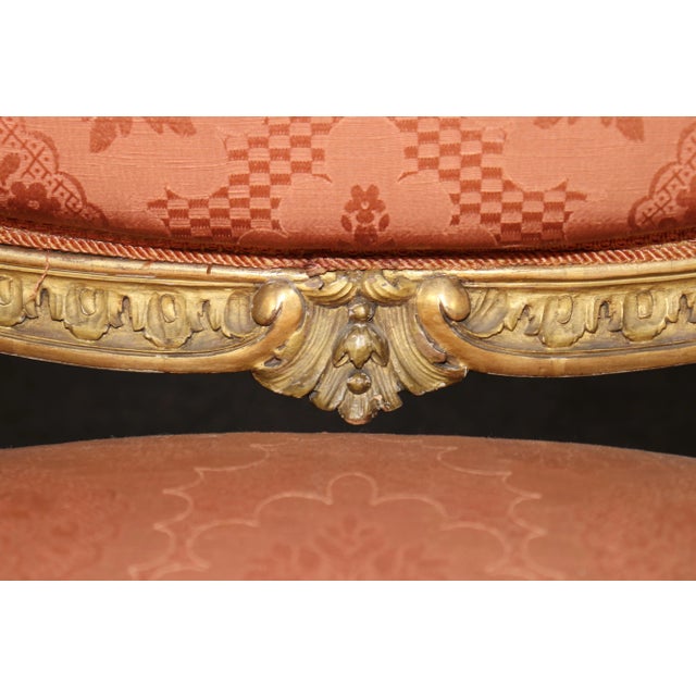 Pair French Late 19th Century Louis Xv Style Carved Gold Gilt Armchairs For Sale - Image 9 of 17