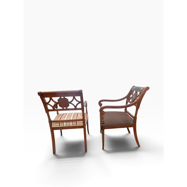 Neoclassical Regency Style Hand-Painted Neoclassical Armchairs, Pair For Sale - Image 3 of 18