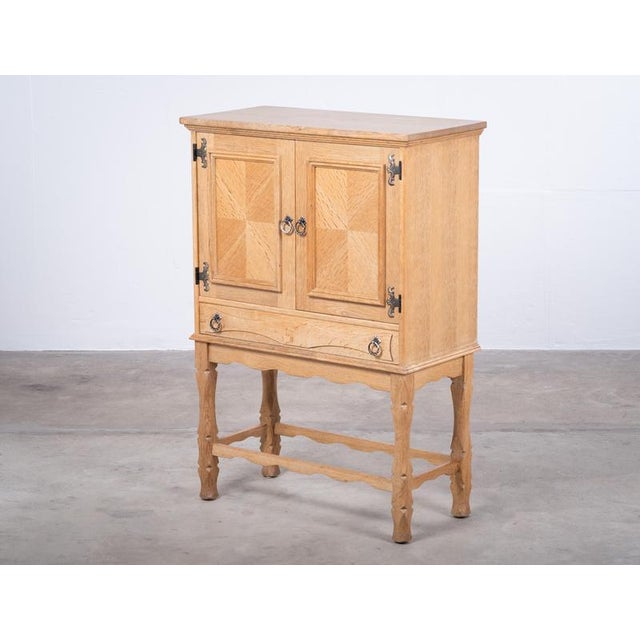 Small Brutalist Oak Cabinet with Brass Handles, Denmark, 1960s For Sale - Image 4 of 14