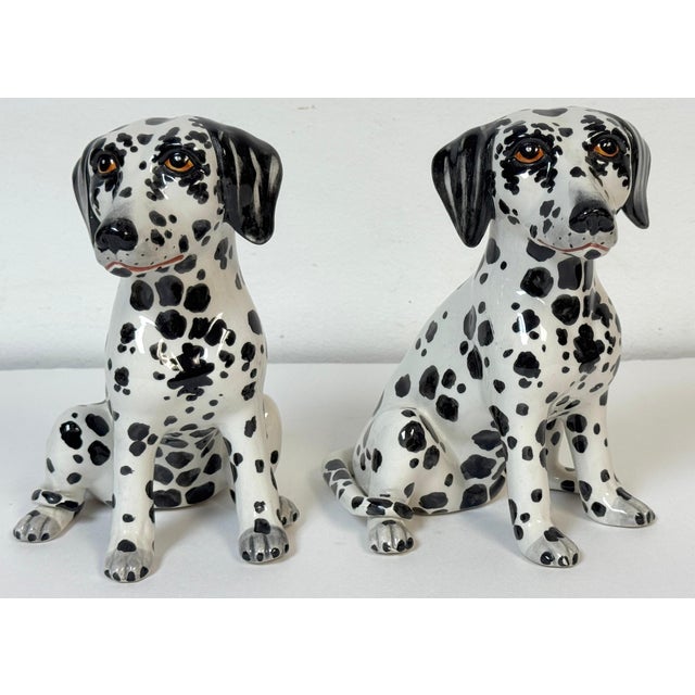 Pair of Italian Hollywood Regency Hand-Painted Pottery Dalmatian Puppies, 1970s For Sale - Image 12 of 18