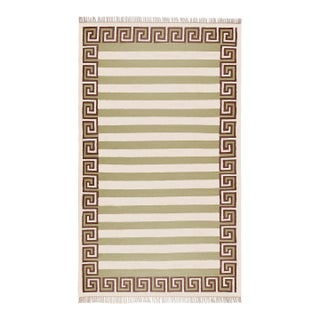 Part & Parcel Goods Wool Stripe Rug, 5' x 8', Sage, Chocolate and Eggshell For Sale