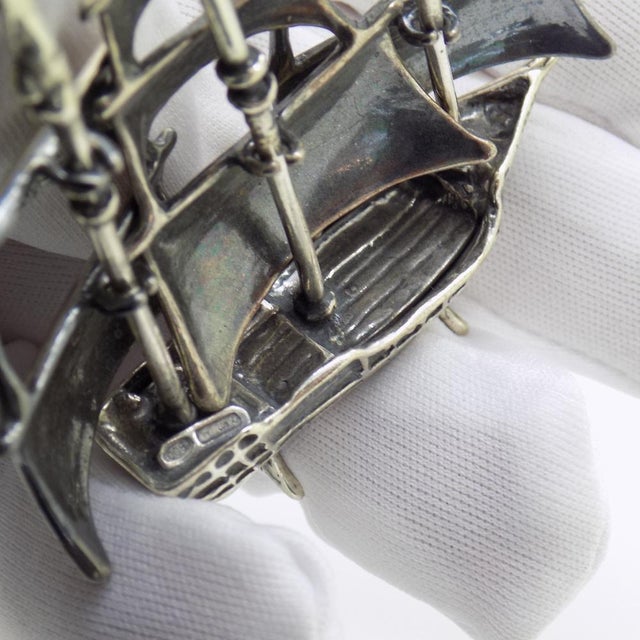 Vintage Italian Handmade Silver Vessel Sailing Ship Figurine, Tuscany, 1980s For Sale - Image 12 of 13