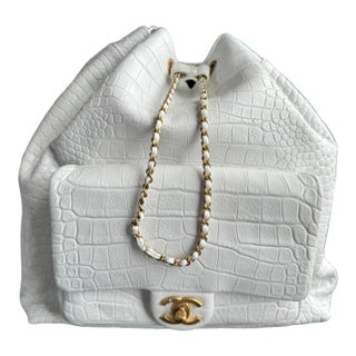 Chanel White Leather Embossed Backpack For Sale