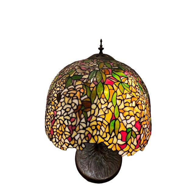 Metal Vintage Stained Glass Desk or Table Lamp For Sale - Image 7 of 11