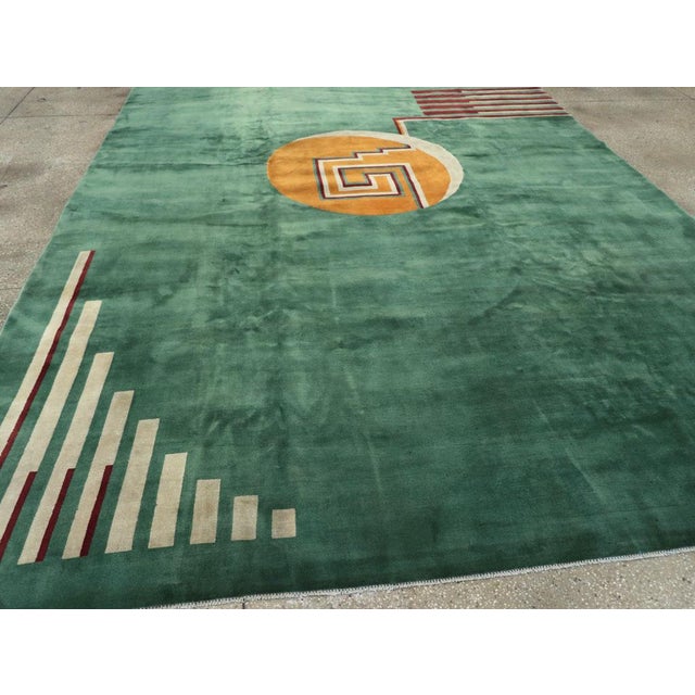 Verdigris Galerie Shabab Collection Mid-20th Century Chinese Art Deco Room Size Carpet For Sale - Image 8 of 10