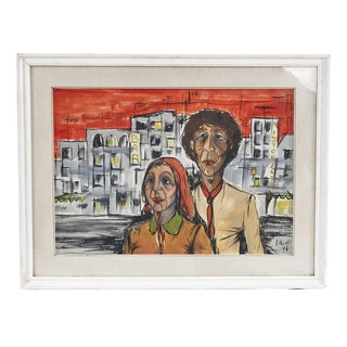 Luigi Pezzoli, Couple Portrait, Painting on Canvas, 1970s For Sale