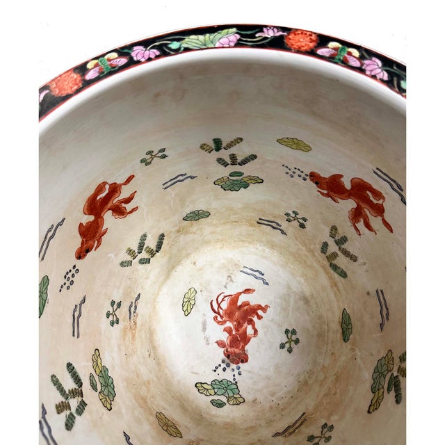 Mid 20th Century Chinese Famille Noire Porcelain Fish Bowl/Planter For Sale - Image 9 of 12
