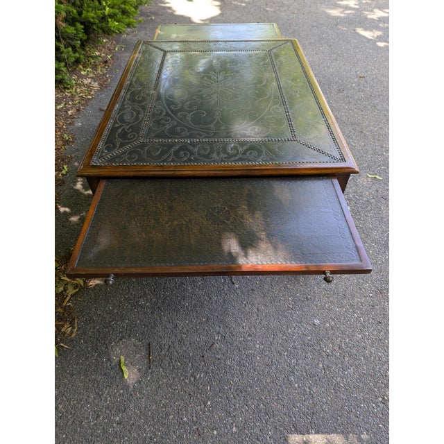Brown Theodore Alexander Armoury Collection Etched Brass Cocktail Table For Sale - Image 8 of 9