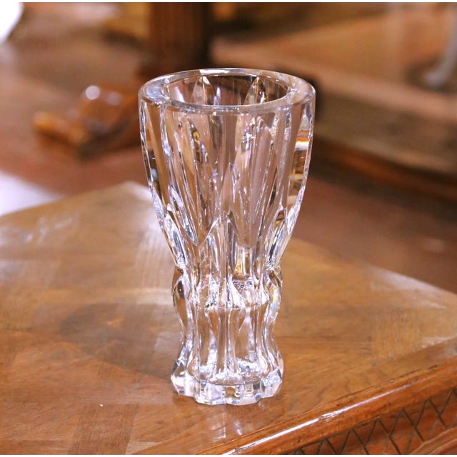 Mid 20th Century Mid-Century Val Saint Lambert Crystal Bud Vase With Faceted Cuts For Sale - Image 5 of 10
