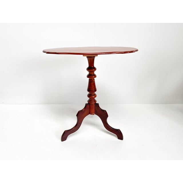 Wood Antique Mahogany Tripod Table: Scalloped Edge Wine Table, 1890s For Sale - Image 7 of 12