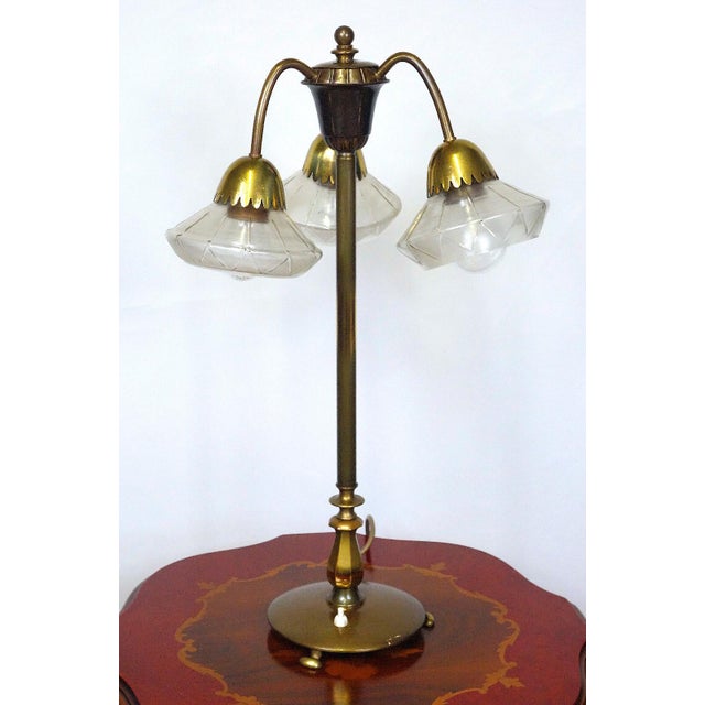 Vintage Brass and Glass Table Lamp, 1920s For Sale - Image 10 of 11