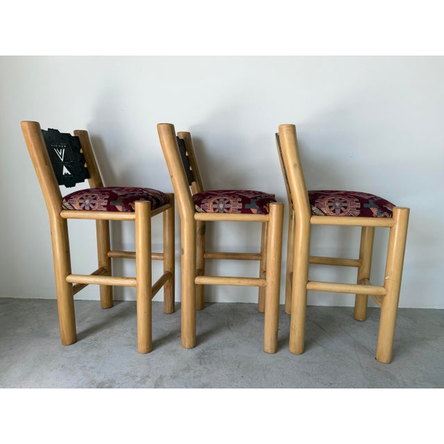 Vintage Rustic Southwestern Log Bar Stools With Metal Eagle Backrests – Set of 3 For Sale In Miami - Image 6 of 12