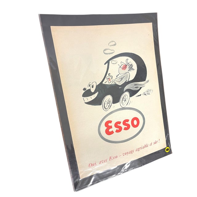 French Mid 20th Century French Esso Advertising Print Gasoline Poster For Sale - Image 3 of 11