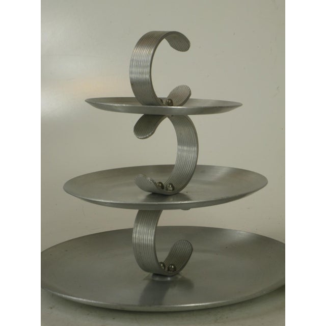 Mid 19th Century 19th Century Serving Tray Mullti-tear Hand Wrought Aluminum Mid Century Modern For Sale - Image 5 of 12