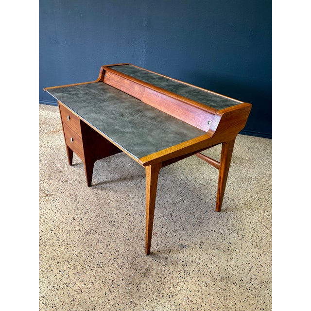 Mid-Century Modern John Van Koert for Drexel Profile Mid Century Leather Top Walnut Desk For Sale - Image 3 of 15