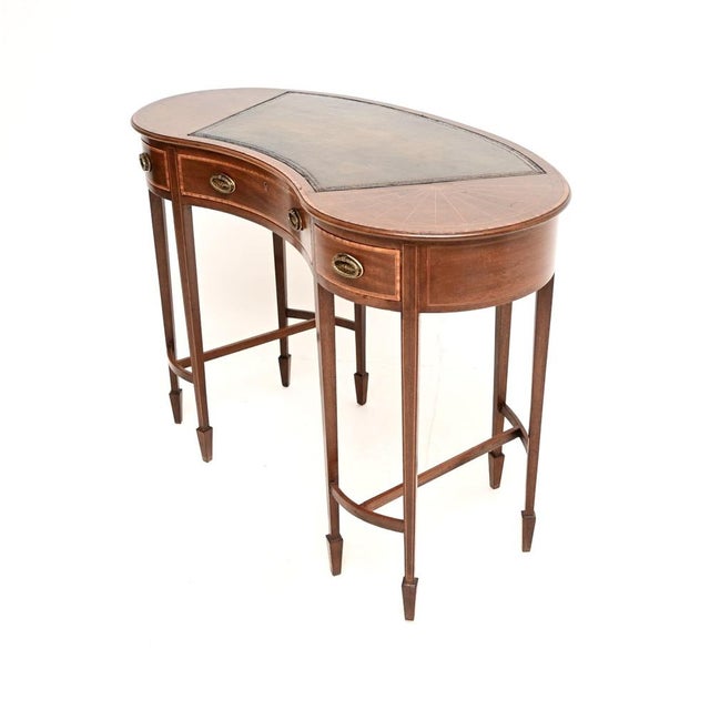 Antique Edwardian Leather Top Kidney-Shaped Desk, 1900s For Sale - Image 3 of 11