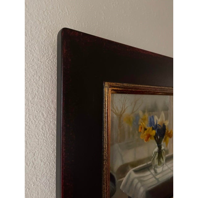 Contemporary First Blooms by Marsha Whitesides Piper | Oil on Linen dibond panel Still life of flowers in a vase For Sale - Image 3 of 5