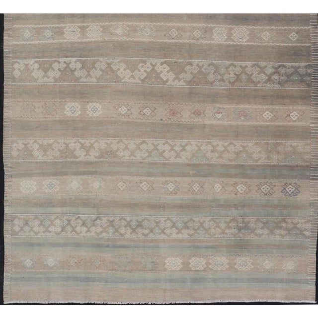 Cream Vintage Turkish Kilim With Stripes in Taupe, Green, Tan, Cream and Brown For Sale - Image 8 of 9