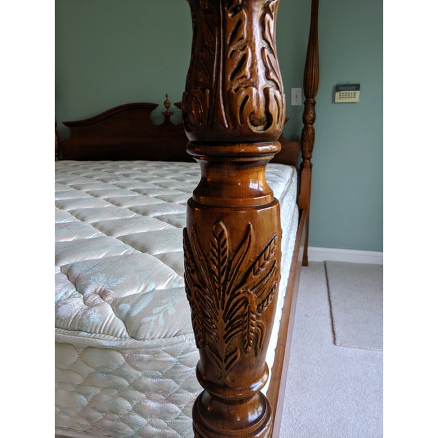 Queen Anne Mahogany Rice Carved Four Poster KingSize Bed Chairish