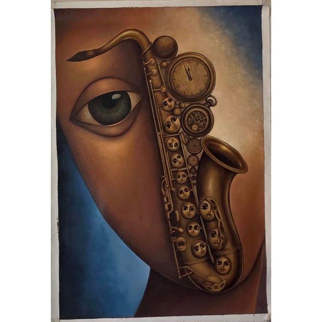 Music and Memory – Original Large Surrealist Ethio-Jazz Canvas Painting by Tsegalidet Tefera For Sale - Image 4 of 10