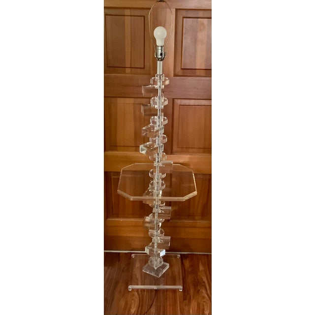 Mid-Century Modern Vintage 1950s Karl Springer Style Geometric Stacked Lucite Floor Lamp For Sale - Image 3 of 10