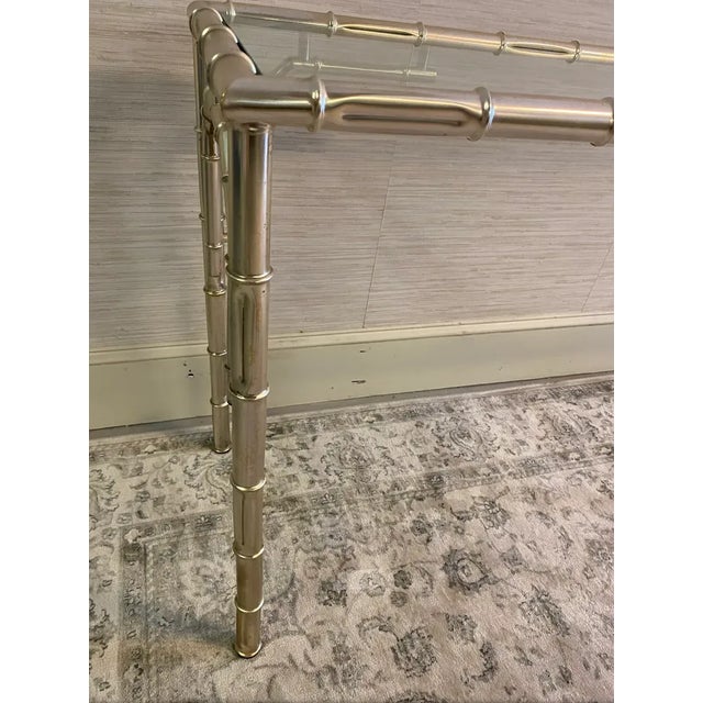 Mid 20th Century Tubular Metal Faux Bamboo Glass Top Console Table For Sale - Image 11 of 11