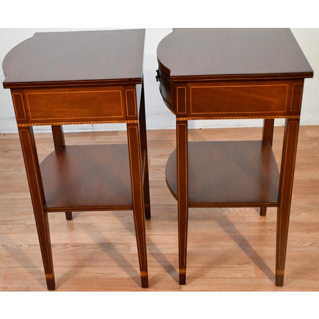 1940s Pair Biggs Virginia English Sheraton Mahogany Side Tables / End Tables For Sale - Image 13 of 18