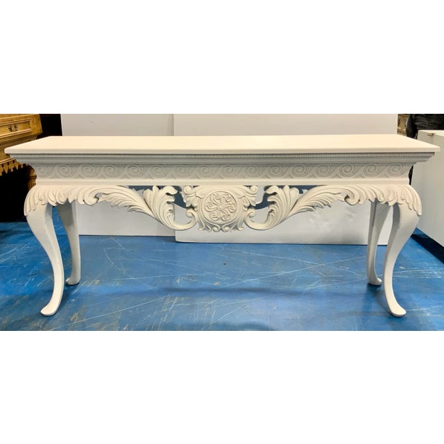 Off-white Jonathan Charles Transitional Carved Off-White Wood Incus Console Table For Sale - Image 8 of 9